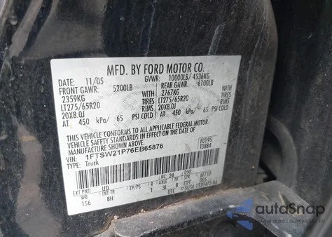 2006 Ford F-250 Amarillo/Lariat/Xl/Xlt из США, поврежденный, VIN 1FTSW21P76EB65876